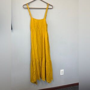 Urban Outfitters Haverford Mustard Gold Yellow Tiered Babydoll Midi Dress XS